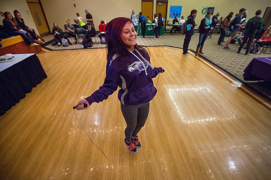 A student jumps rope.